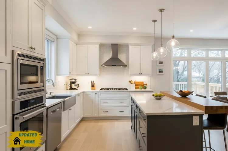 Modern Toronto kitchen renovation, bright with white cabinets.