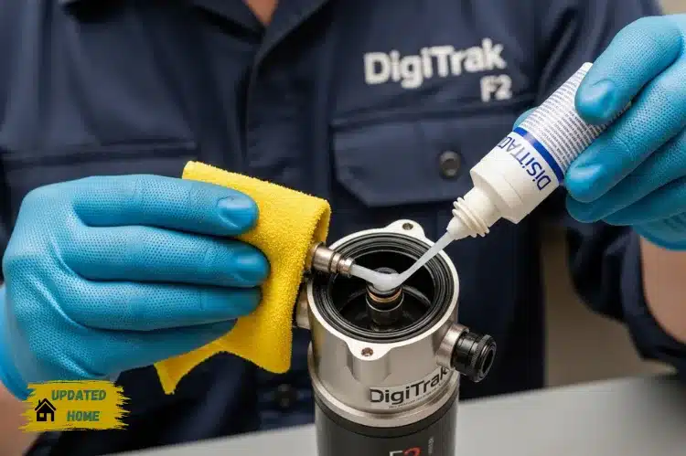 Technician cleaning and inspecting a DigiTrak F2 Sonde applying lubricant to seals.