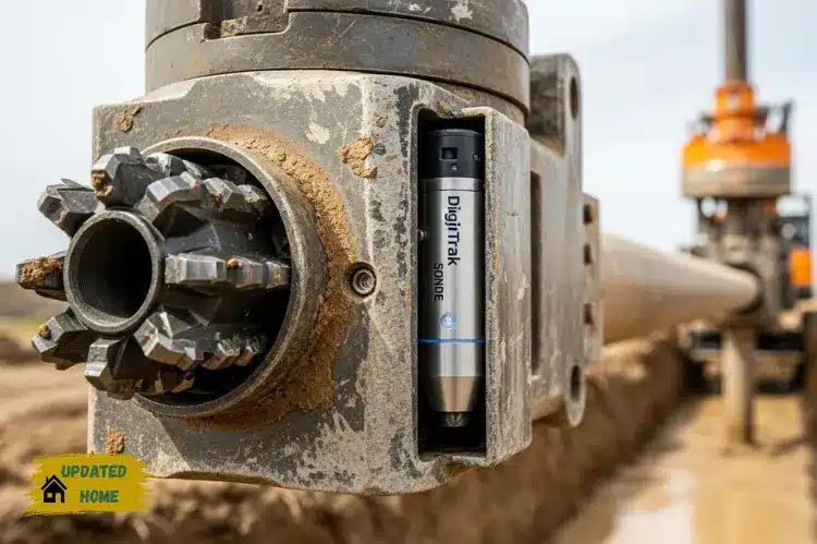 A realistic view of an HDD drill head showing the DigiTrak F2 Sonde transmitter.