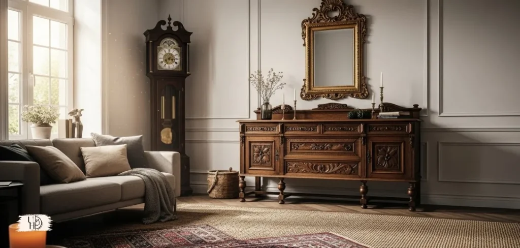 A beautifully styled living room blending vintage and modern design.