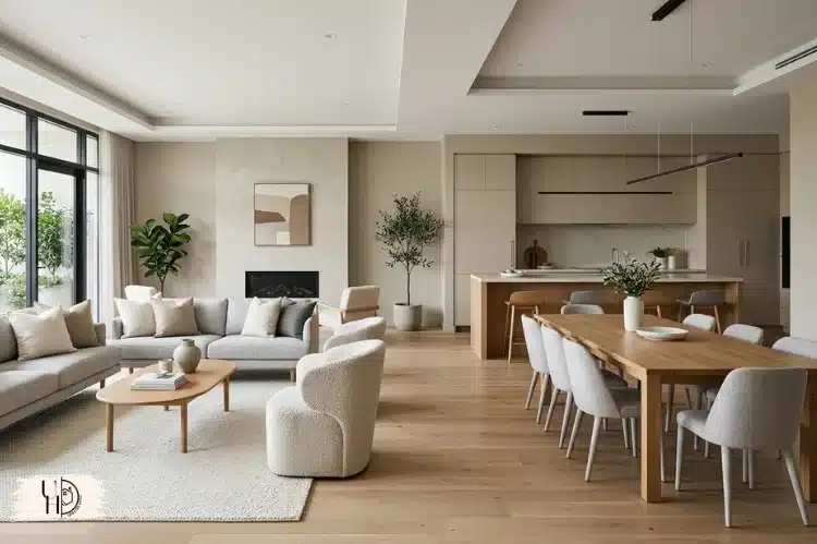 Seamless modern home interior with matching flooring and coordinated textures.