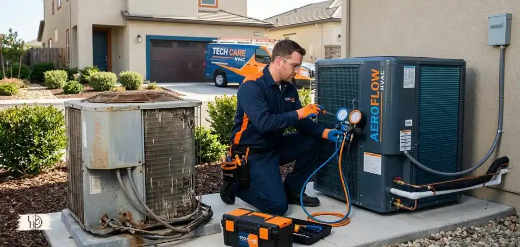 HVAC technician inspecting common HVAC problems in a residential system.